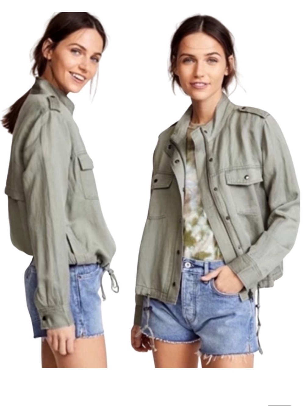 Rails Collins Military Utility Jacket Women’s M Olive Acid Wash Safari Chic